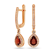 Золотые серьги с гранатом и фианитом 038840