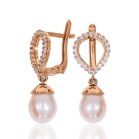 Золотые серьги с жемчугом и фианитами 031608