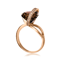Золотое кольцо с раухтопазом и цирконием 032025
