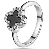 Кольцо из серебра 925 проба Клевер с ониксом и фианитами 039401