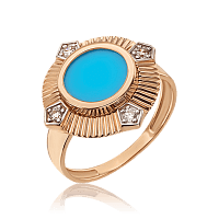 Золотое кольцо Клеопатра с бирюзой и фианитами 035268