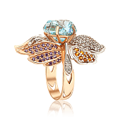 Золотое кольцо с топазом и фианитами в эксклюзивном дизайне 036921