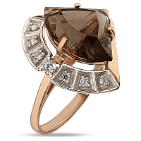 Кольцо золотое с дымчатым кварцем и фианитами 034417