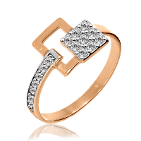 Золотое кольцо с фианитами в геометрическом дизайне 032259