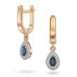Комбинированные серьги-подвески с сапфиром огранки груша, окруженным бриллиантами 041056 детальное изображение ювелирного изделия Золотые серьги с сапфиром