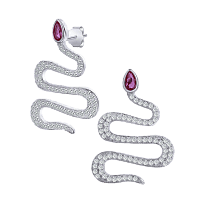 Серебряные серьги гвоздики с фианитами Снейк 032090