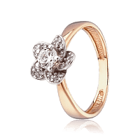 Кольцо из красного и белого золота Цветок с фианитами 028592