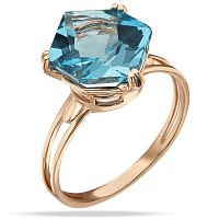 Золотое кольцо с крупным камнем голубой топаз 035777