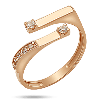 Женское стильное кольцо с белыми фианитами в красном золоте 039872