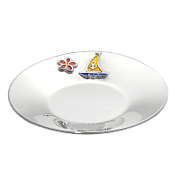 Серебряное блюдце для детей Кораблик с эмалью 031862