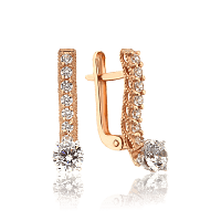 Золотые серьги с оригинальным дизайном с фианитами 034607