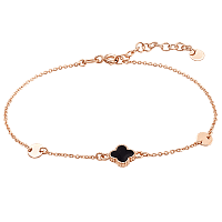 Браслет из красного золота с черной эмалью клевер и монетками 039262