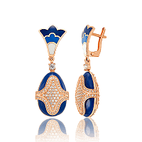 Золотые серьги подвески с эмаллю и фианитами 033851