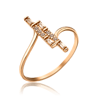 Золота каблучка з фіанітами в трендовому дизайні 035740