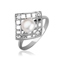 Золотое кольцо с жемчугом и бриллиантами 026369