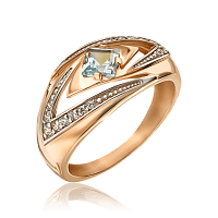Женское кольцо золотое с голубым топазом и фианитами 036212