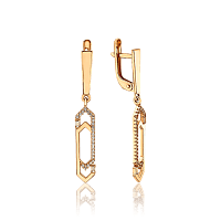 Золоті сережки підвіски з фіанітами в мінімалістичному дизайні