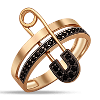 Золотое кольцо с булавкой и черными фианитами 038815