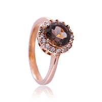 Кольцо женское золотое с фианитами и круглым раухтопазом 034592