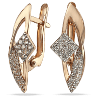 Золотые серьги на английском замке с россыпью фианитов 032041