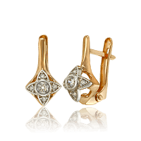 Сережки из комбинированного золота Цветок с фианитами 033464
