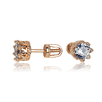 Стильные золотые серьги пусеты в виде Короны 032202