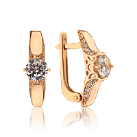 Повседневные золотые серьги с фианитами в оригинальном дизайне 034404