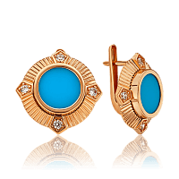 Золоті сережки з синьою бірюзою Клеопатра 033421