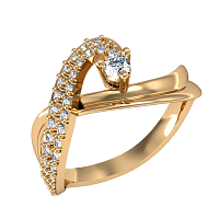Золоте кільце з діамантом і фіанітами 380125