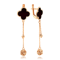 Женские золотые серьги подвески с черной эмалью 035276