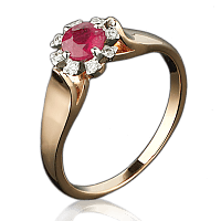 Кольцо из красного золота с рубином и бриллиантами 1005
