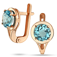 Золотые серьги с круглым голубым топазом 035223