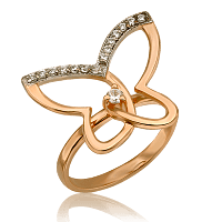 Стильное золотое кольцо для девушек Бабочка 031621