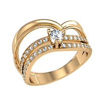 Золоте кільце з діамантом і фіанітами 380117