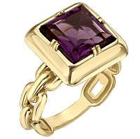 Кольцо с квадратным аметистом в желтом золоте 034694