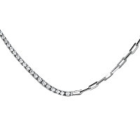 Серебряное колье из двух видов цепочек с белыми фианитами и карабиновой застежкой 039797