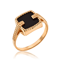 Золотое кольцо Квадрат с черным агатом 034387
