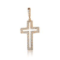 Крестик в красном золоте с белыми фианитами 027633