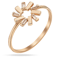 Золотое кольцо с фианитами в стильном дизайне 036066
