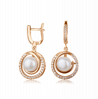 Золоті сережки з перлами та фіанітами на англійському замку 512106