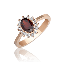 Золотое кольцо с гранатом и цирконием 028348