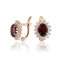 Золотые серьги с гранатом и цирконом 028353
