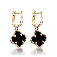 Сережки из лимонного золота Клевер с ониксом 035340