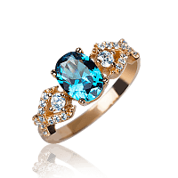 Женское золотое кольцо с Лондон топазом и фианитами 031967