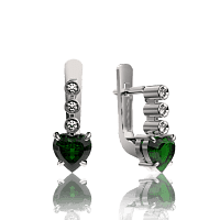 Золотые серьги с бриллиантами и изумрудом Сердце 030352