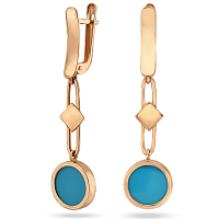 Стильные золотые сережки с синей бирюзой 033419