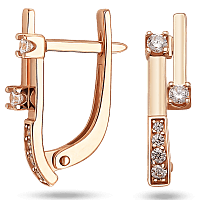 Серьги женские с фианитами в красном золоте на английской застежке 039337