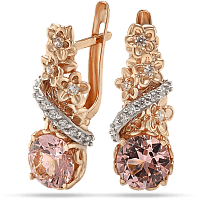 Золоті сережки Квіти з рожевим морганітом і фіанітами 030471