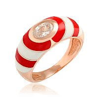 Золотое кольцо с фианитом и цветной эмалью 033863