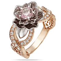 Золотое кольцо Цветок любви с морганитом и фианитами 030459